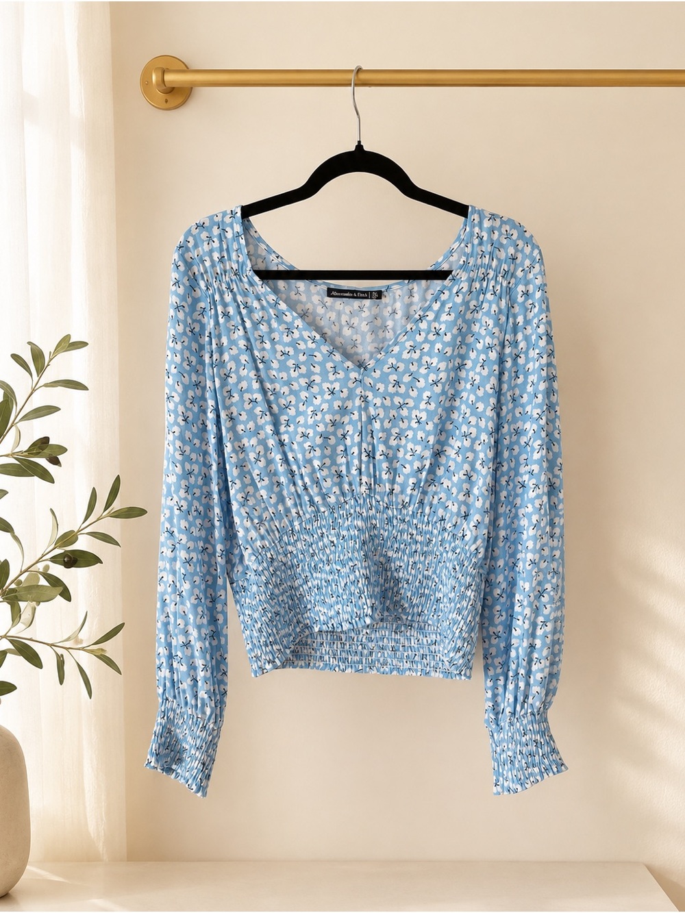 Abercrombie Blue Floral Smocked Waist Blouse XL